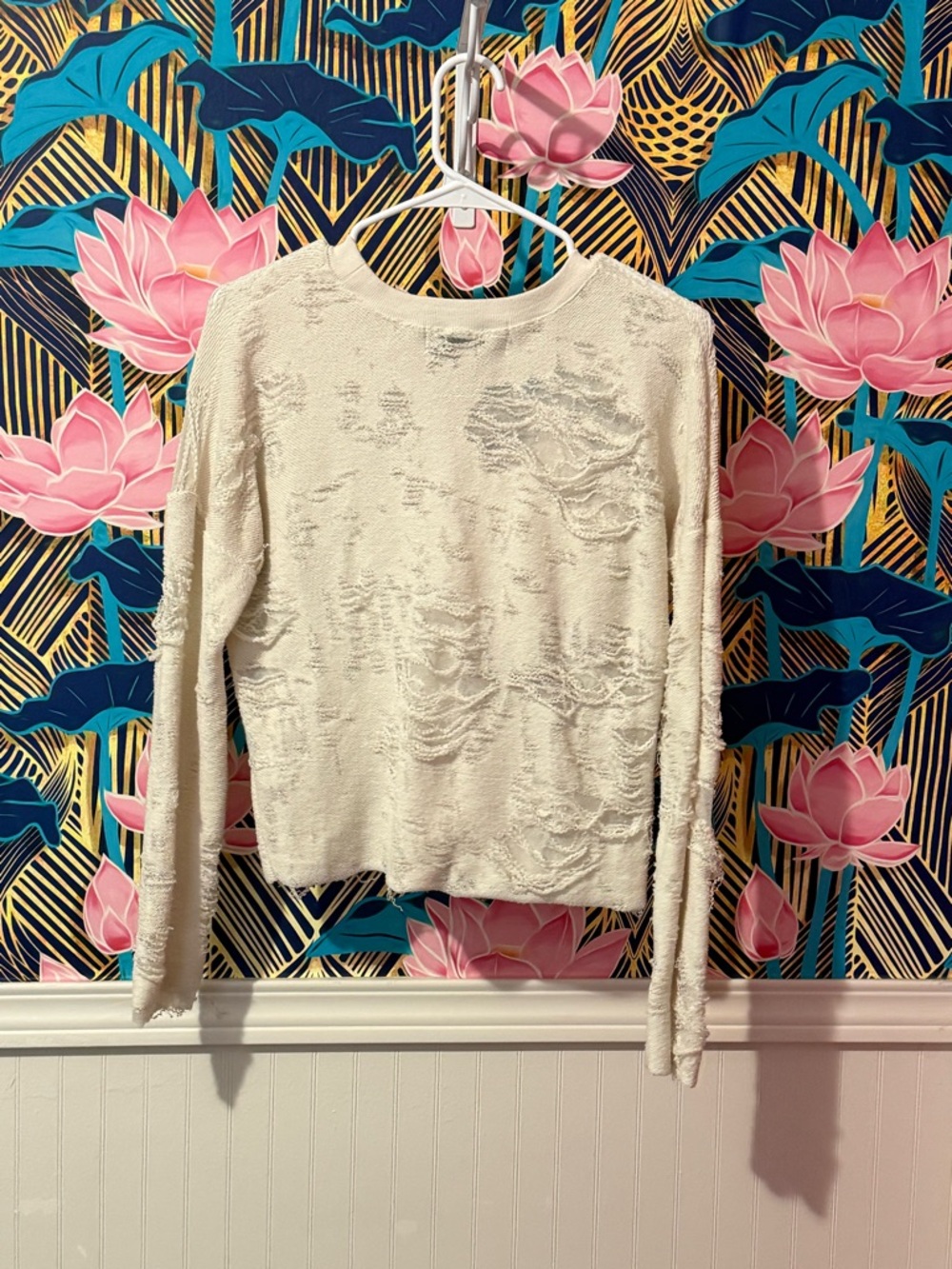 IRO Cream Distressed Long-Sleeve Sweater